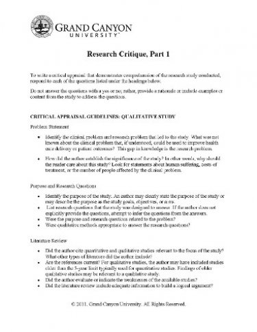 Quantitative Research Article Critique Unit essay Essay — Free college essays